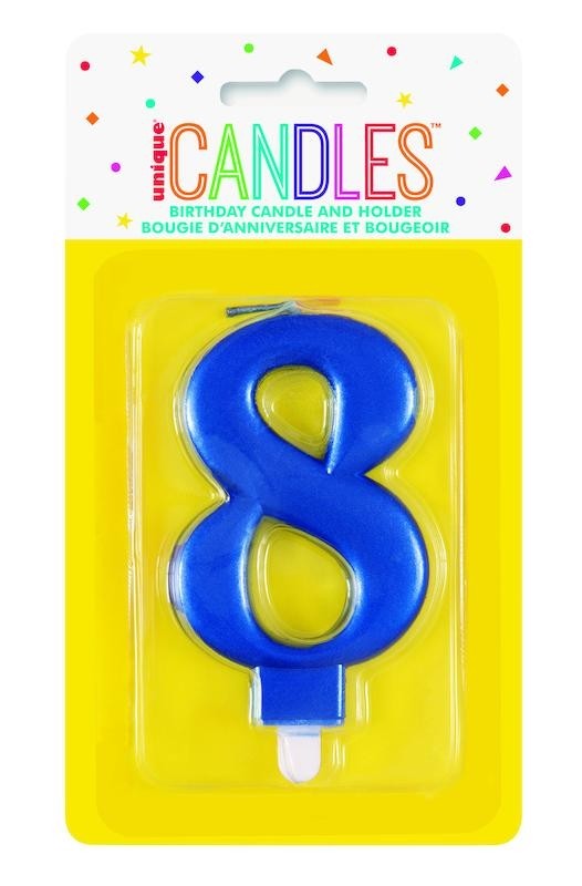 Number Birthday Candle and Holder 1-9 - BLUE