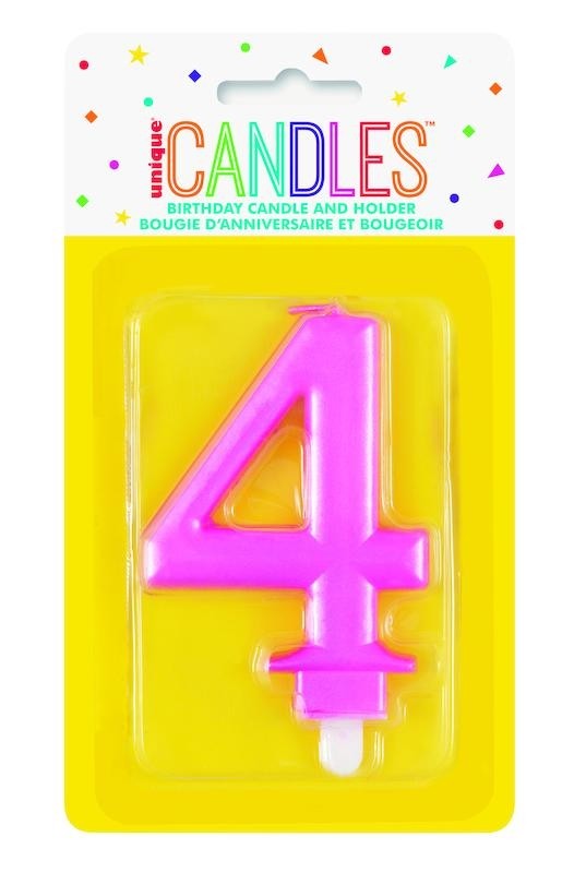 Number Birthday Candle and Holder 1-9 - PINK