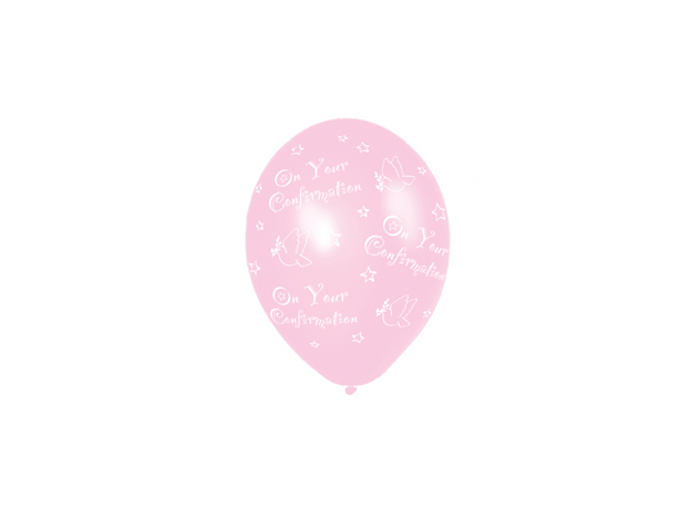 First Communion Latex Balloons - Radiant Cross Pink