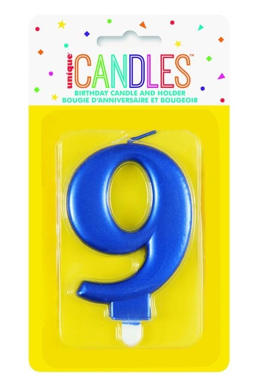 Number Birthday Candle and Holder 1-9 - BLUE