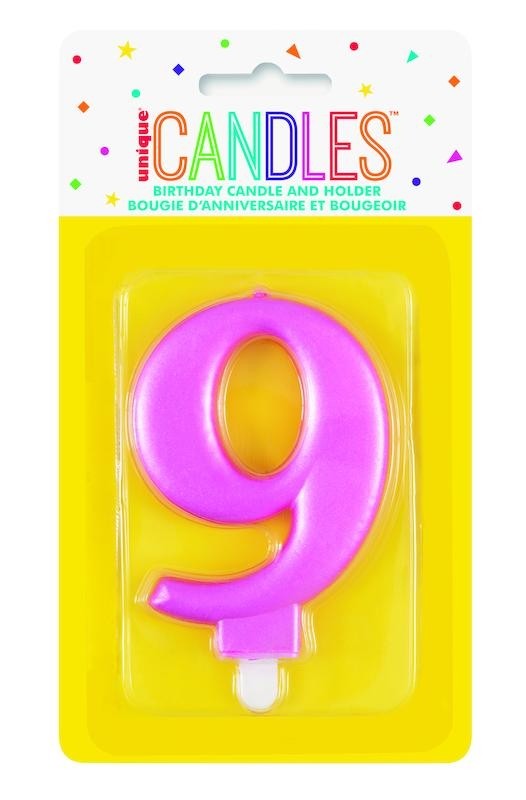Number Birthday Candle and Holder 1-9 - PINK