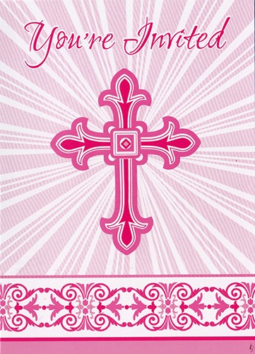 Radiant Cross - Pink Invitations
