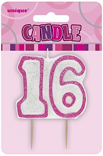16th Glitzy Pink Candle