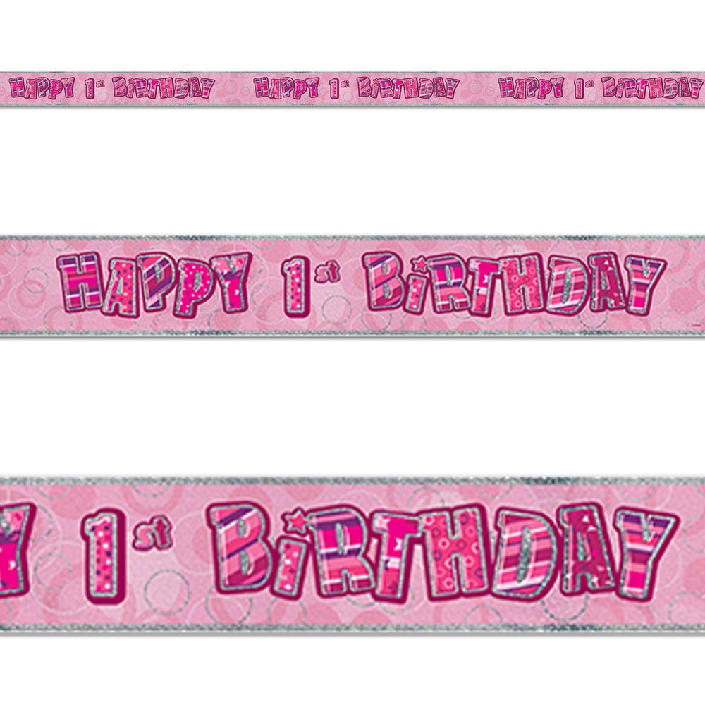 Happy 1st Birthday Banner- Pink