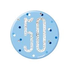 50th Party Badge - Blue Polka Dot