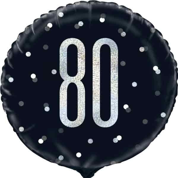 80th Birthday Glitzy Black and Silver Balloon