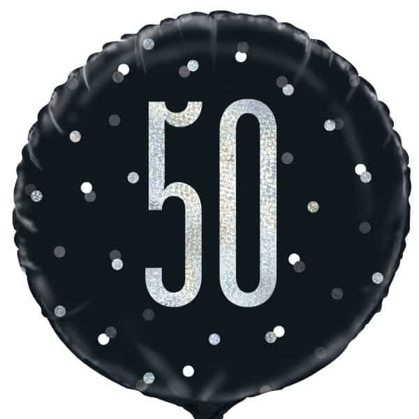 50th Birthday Black and Silver Glitzy Balloon