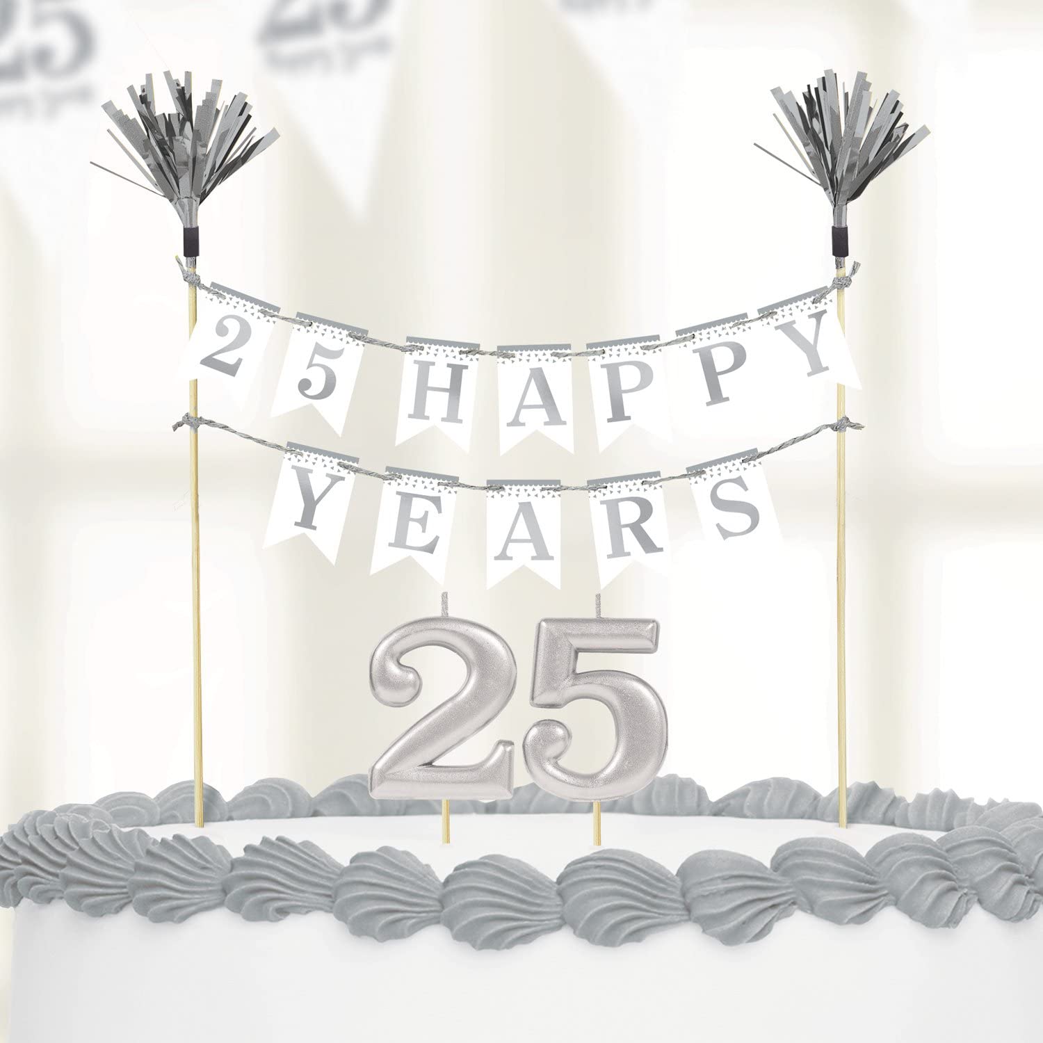 Silver 25th Cake Toppers & Candles