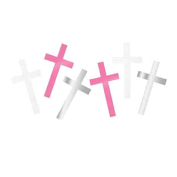 Cross Confetti- white, silver, pink