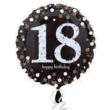 Holographic Happy Birthday 18th Balloon - Black