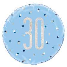 Happy 30th - Foil Balloon - Blue and black